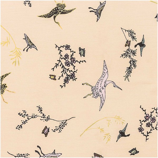 RESTSTÜCK 1,00m !!! - Baumwolle - Kraniche - beige gold - Jardin Japonais - Rico Design